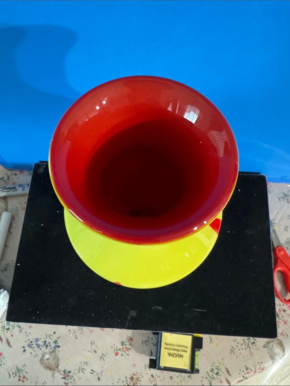 Vintage Large Modern Bright Yellow and Red Art Glass Vase 12